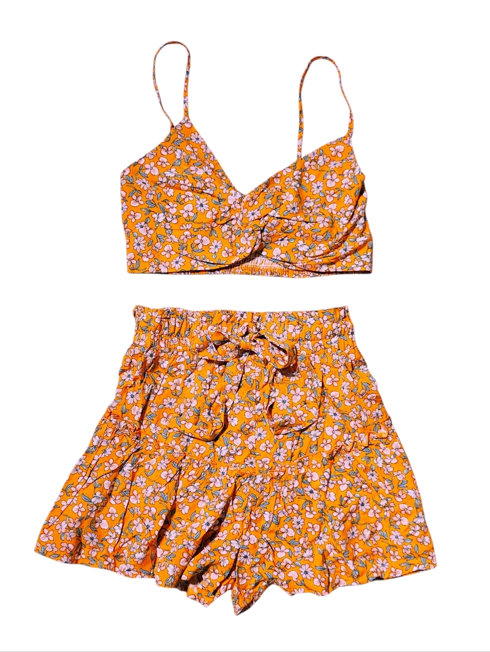 ILLA ILLA Anthropologie Floral Rayon Crop Top Flowy Shorts 2 Piece Outfit S NWOT